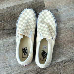 VANS cream colored checkered slip ons
